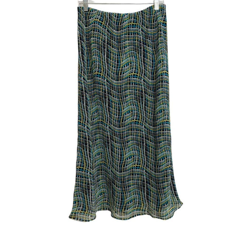 Cato Multicolor Elastic Waist Pull On Maxi Skirt Size M Abstract Scallop Hem